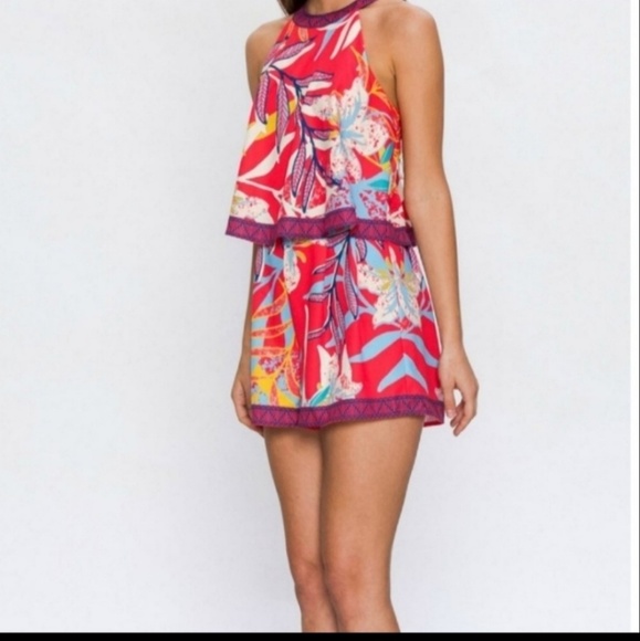 Tropical Print Halter Style Romper - Picture 2 of 3